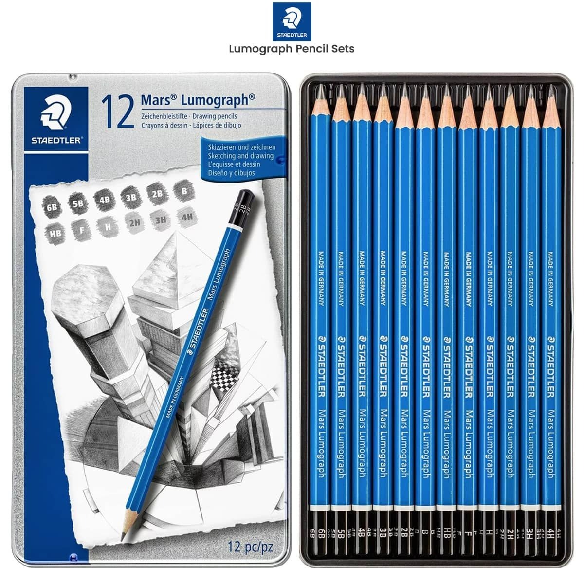 STAEDTLER Mars Lumograph 100 set de crayons graphite, 12 degrés