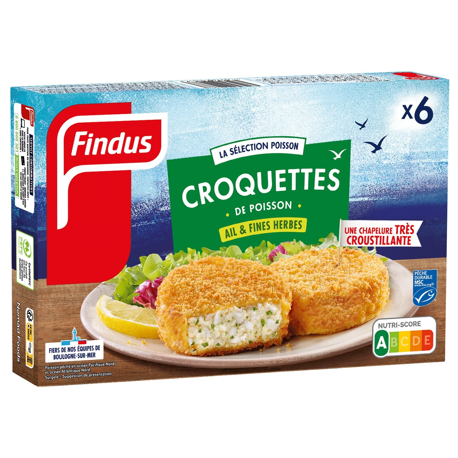 FINDUS Croquettes de poisson pané MSC Ail et Fines Herbes 6 pièces