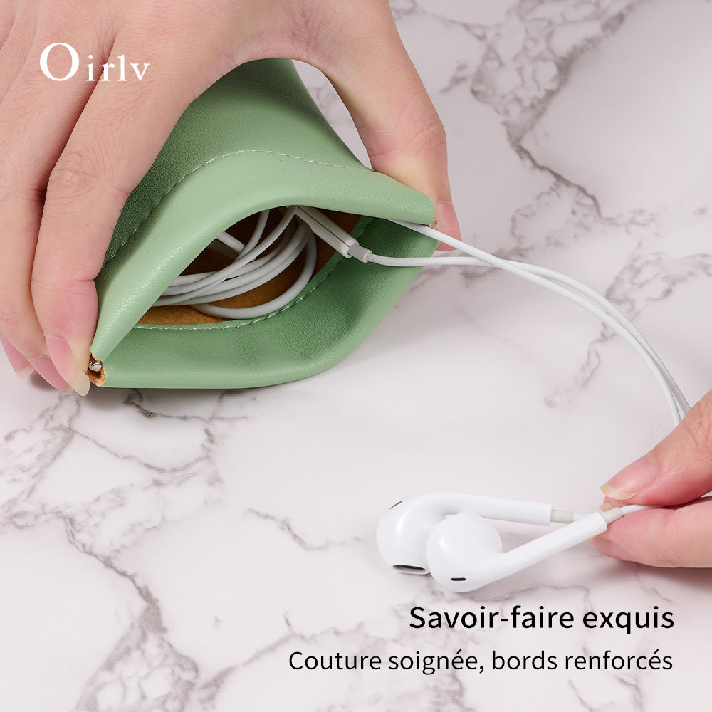 Oirlv 2 pcs Mini Trousse de Maquillage Automatique Fermée Étanche Cuir PU Sac de Rangement pour Écouteurs Sac à Monnaie Portefeuille Zéro Sac de Rangement pour Rouge à Lèvres Bijoux