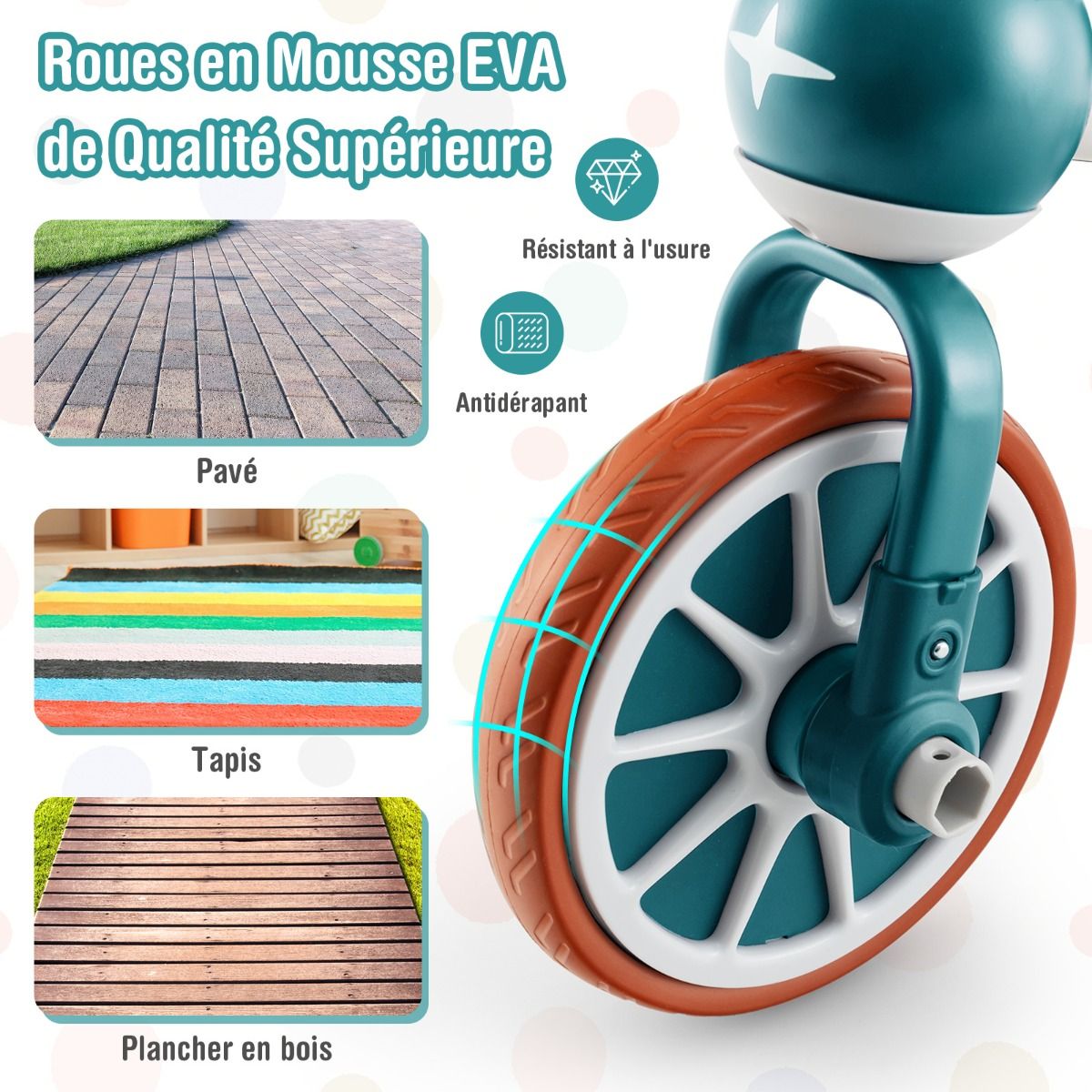 Vélo pour enfants 4-en-1, vélo d'apprentissage avec barre de poussée pour parents, dimensions 37 × 72 × 101 cm, vert