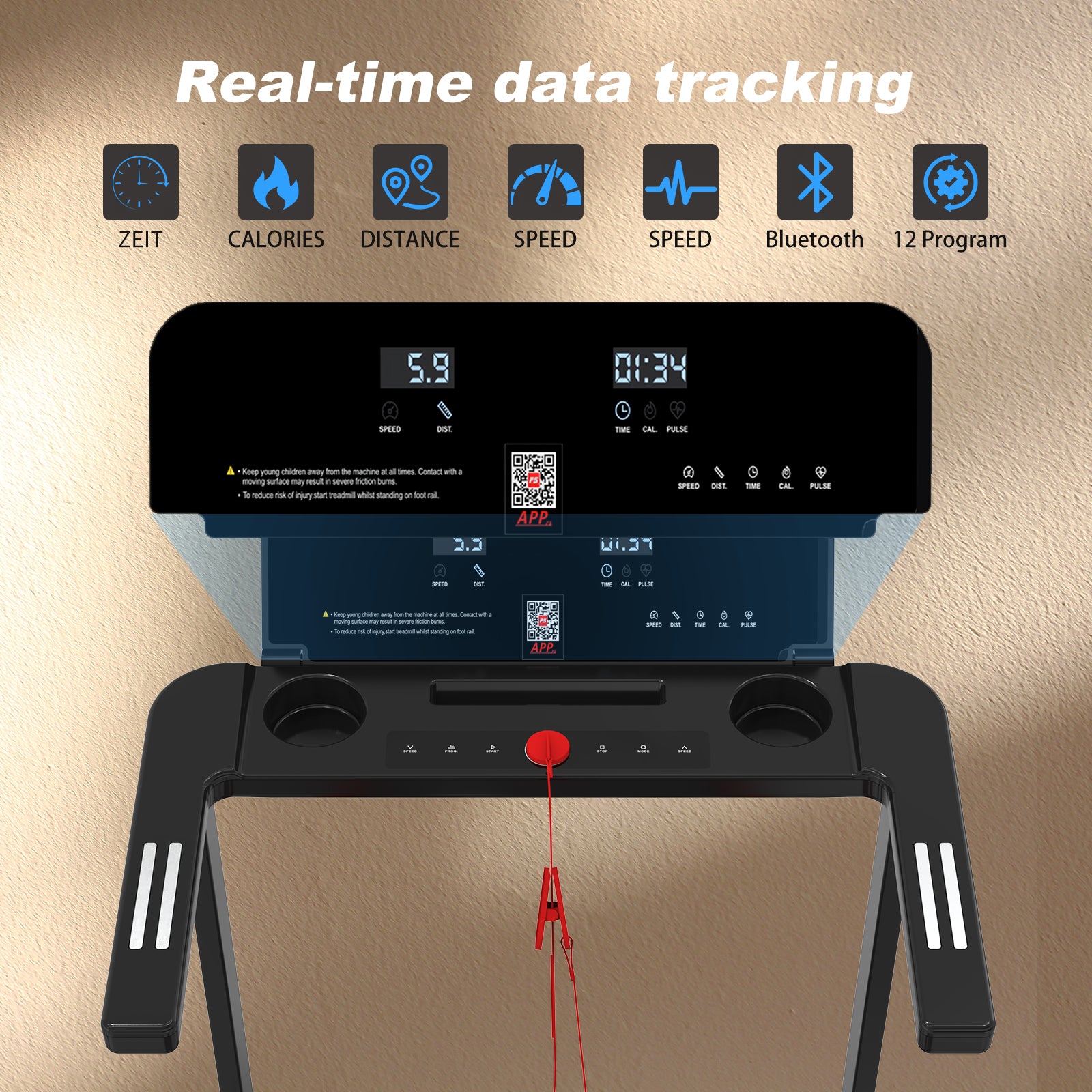 KEHOT SL-Q30 Tapis de course pliable avec vitesse réglable 1 à 12 km/h, courroie 375 × 945 mm, alimentation 220-240 V et compatible Bluetooth/FITSHOW/KINOMAP/ZWIFT