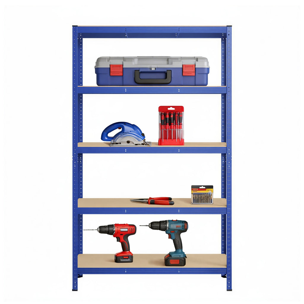 JOYFURNOS Étagère à 5 niveaux, Étagère de rangement en acier, Pour garage et abri, Capacité de charge 750 kg, Bleu