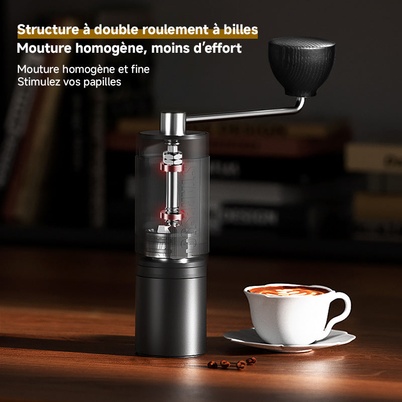 STARESSO Moulin à café manuel capacité 20 g avec meule conique en acier inoxydable usinée CNC - réglage interne ajustable, positionnement par double roulement, pour café à piston
