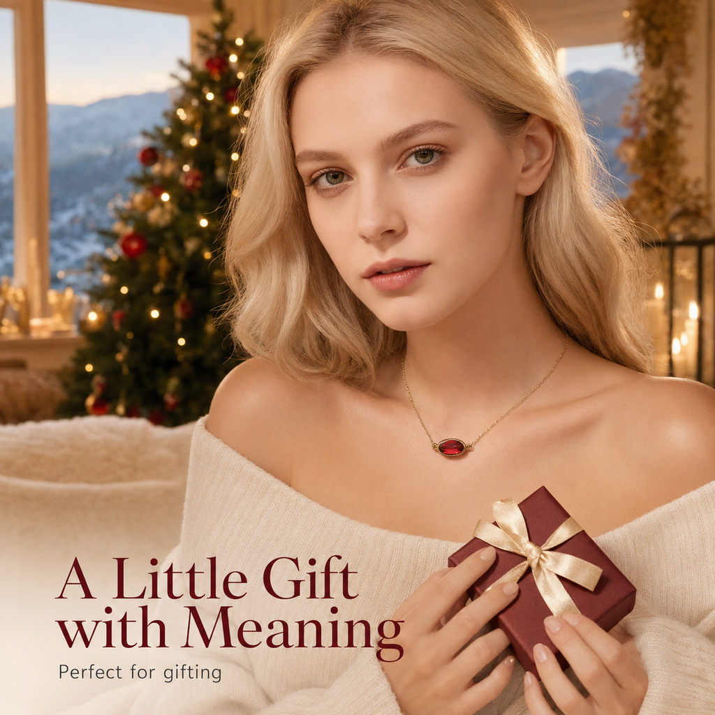 VoxorAI Collier, Collier hypoallergénique en pierre naturelle, Collier en zircon, Chaîne de clavicule avec pendentif en cristal, Toutes saisons, Rouge