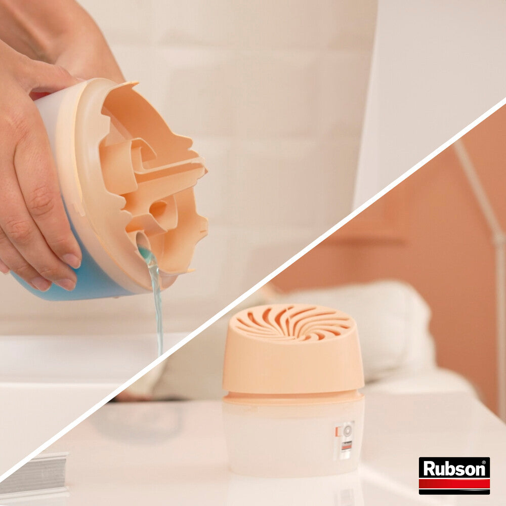 Rubson | Absorbeur d'Humidité Aero 360° Couleur Pêche (1 appareil + 1 recharge de 450 g) – Absorbeur anti-humidité pour pièce jusqu'à 20 m² – Déshumidificateur d'air anti-odeur et anti-moisissure