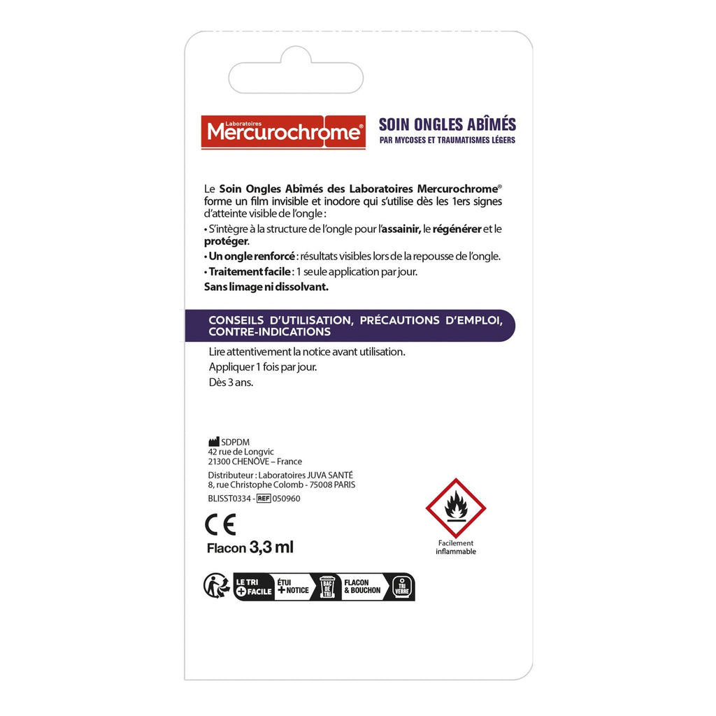 MERCUROCHROME Traitement des ongles abîmés, pour les ongles abîmés par des mycoses et des traumas, 3,3 ml