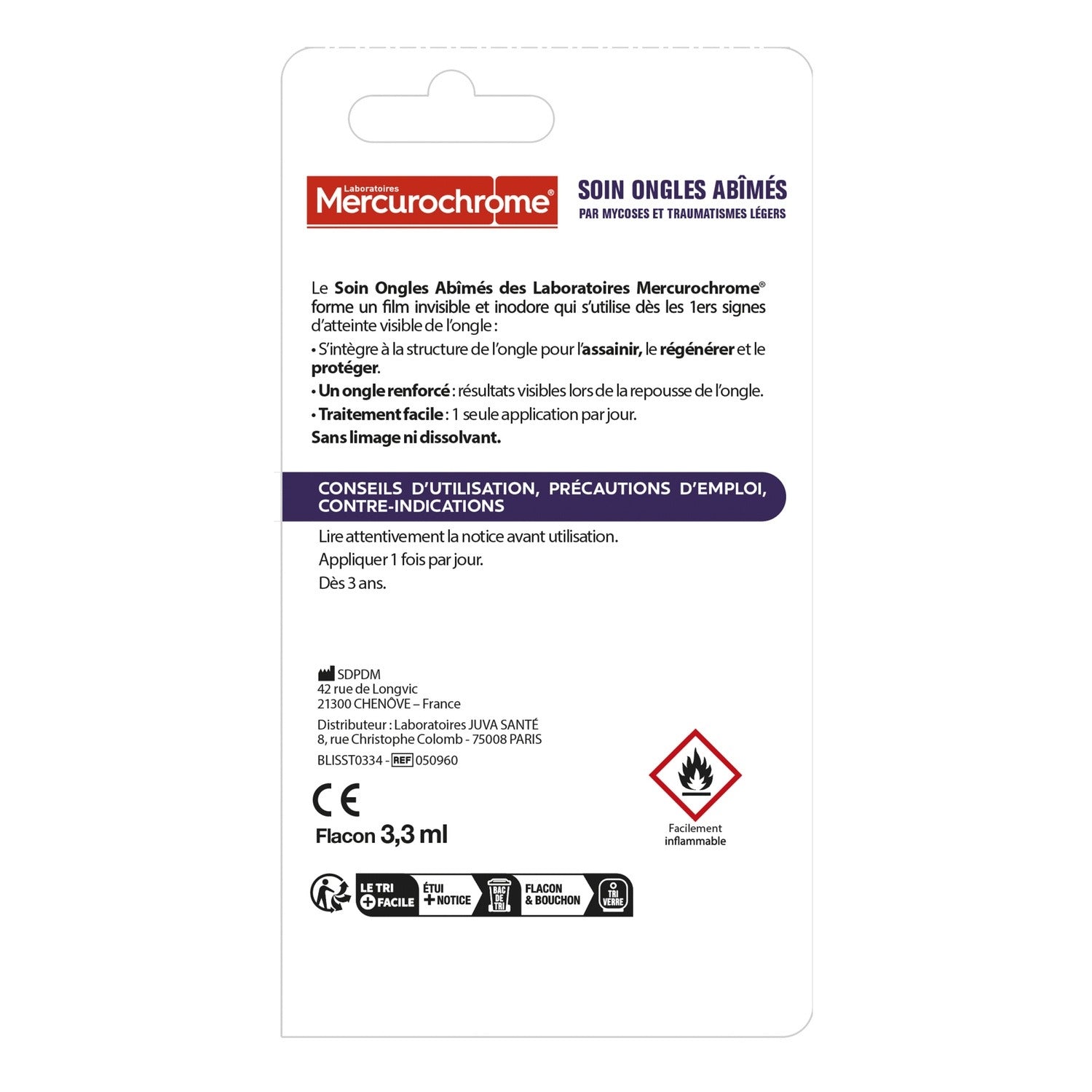 MERCUROCHROME Traitement des ongles abîmés, pour les ongles abîmés par des mycoses et des traumas, 3,3 ml