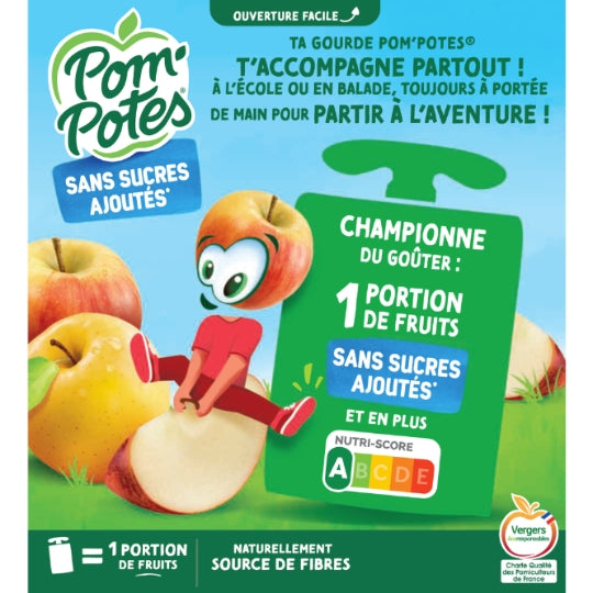 POM'POTES Compote pomme nature sans sucres ajoutés les 4 gourdes de 90 g