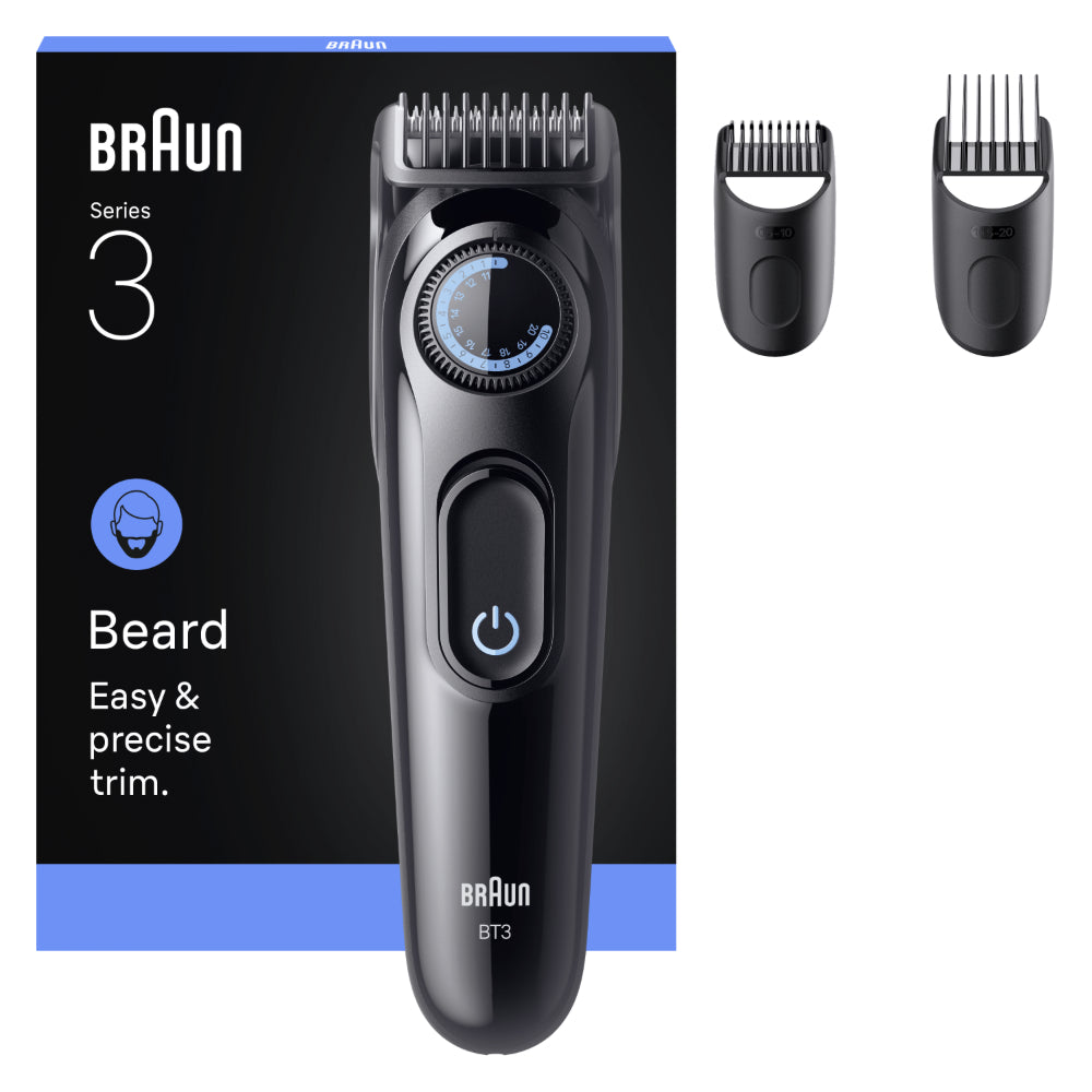 BRAUN BT3520 Series 3 Tondeuse à barbe +3 accessoires de style avec 40 réglages de longueur et lames affûtées - Noir