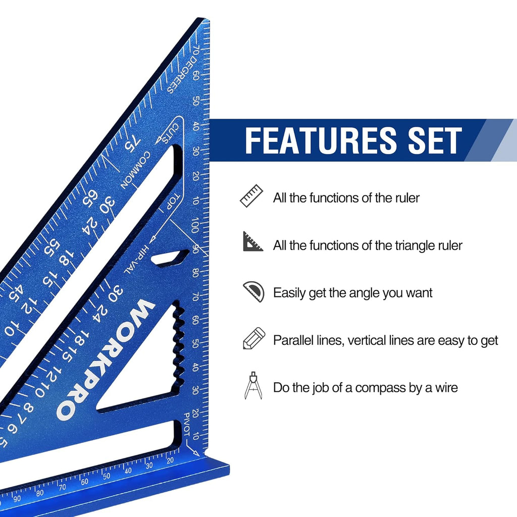 WORKPRO Équerre à 90° en aluminium 180 mm, outil de mesure pour menuisier
