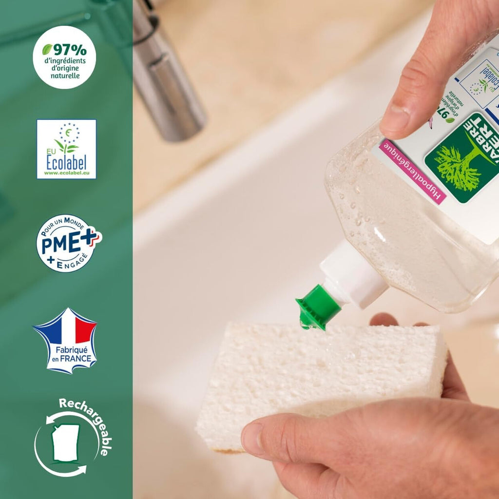 L'Arbre Vert Liquide Vaisselle Hypoallergénique, Peaux Sensibles, Sans Parfum, 2 x 500 ml (= 1 L)