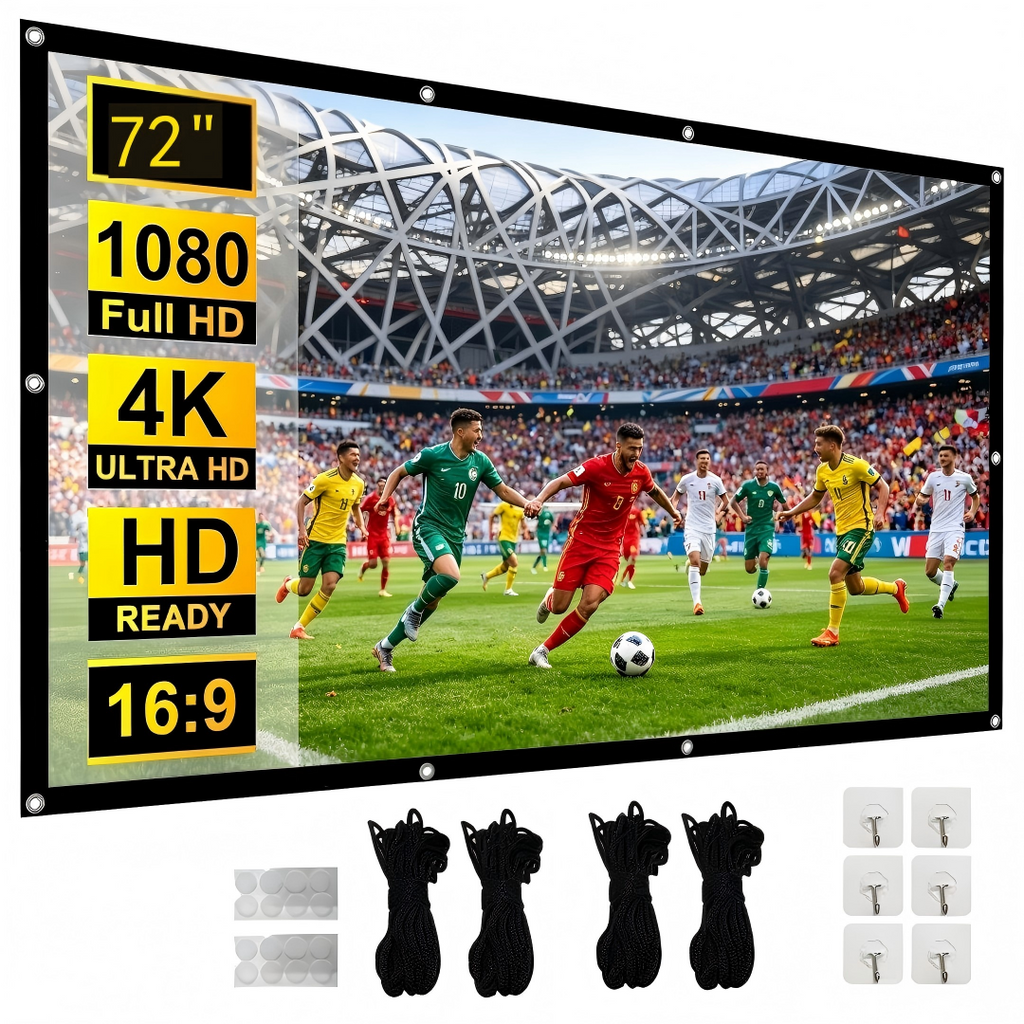 XBJ Écran de projection 72 pouces 16:9 | Écran pliable portable HD 4K anti-froissement, double face projection à grand angle de vision de 160°