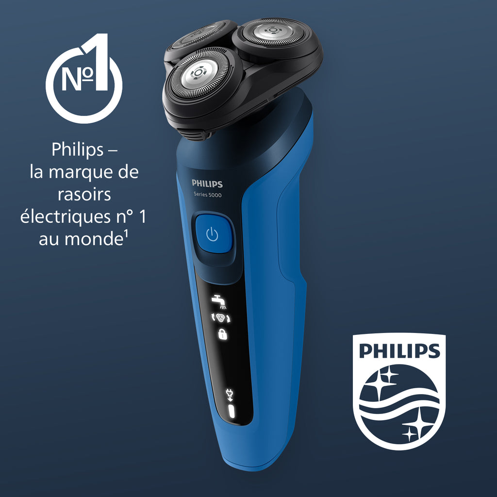 Philips Series 5000 S5466/17 Rasoir électrique avec têtes flexibles 360°, lames ComfortTech auto-affûtées, rasage humide & sec, tondeuse de précision SmartClick, charge rapide - Bleu