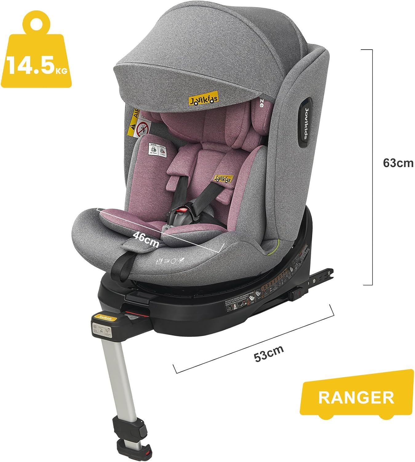 Jovikids siège enfant pivotant à 360° avec ISOFIX, i-Size 40-150 cm (de la naissance à environ 12 ans), siège auto pour bébé avec fonction d'inclinaison & pare-soleil amovible, ECE R129