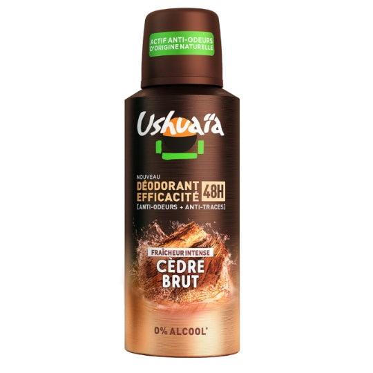 USHUAÏA Cedar Brut Déodorant Spray Pour Homme, 48 h Anti-Odeur & Anti-Taches, Sans Alcool, 150 ml