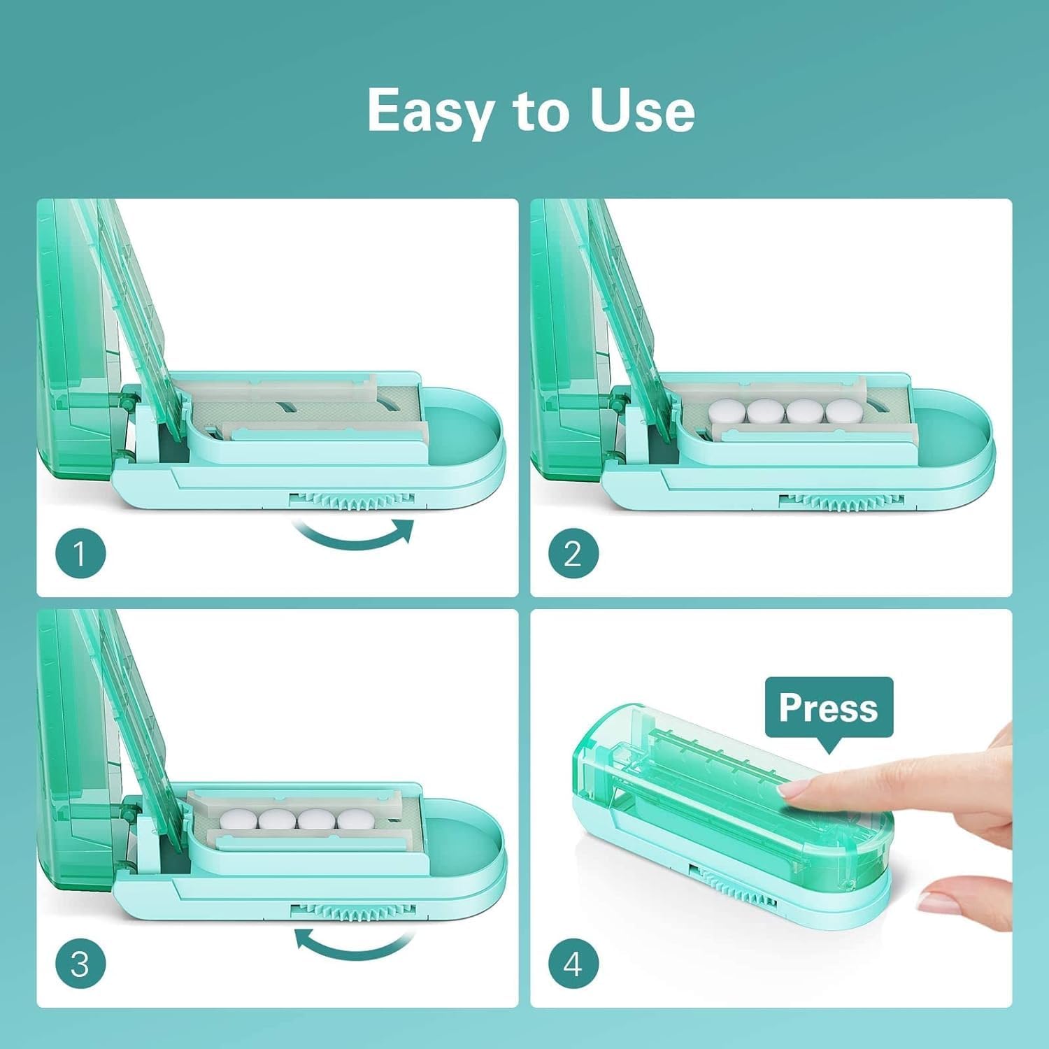 Coupe-Comprimés Professionnel VVM Réglable pour Petites et Très Petites Pilules, Lame en Acier Inoxydable Cachée, Coupe Sécurisée de Plusieurs Comprimés à la Fois, Couleur Cyan