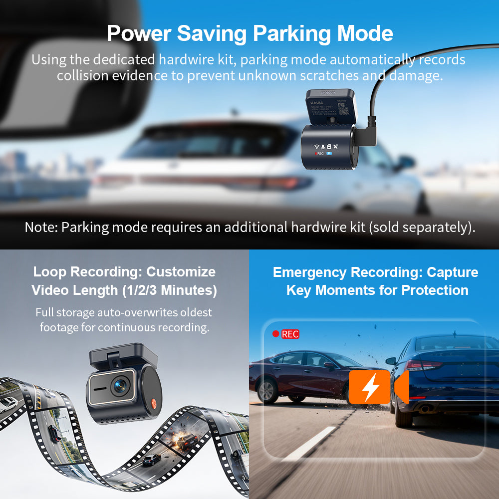 KAWA Mini Dashcam 4K avant, commande vocale, affichage discret, HDR 2K, caméra de voiture avec moteur NightEagle, Wi-Fi 6 et GPS intégrés, mode stationnement en mémoire tampon 24/7