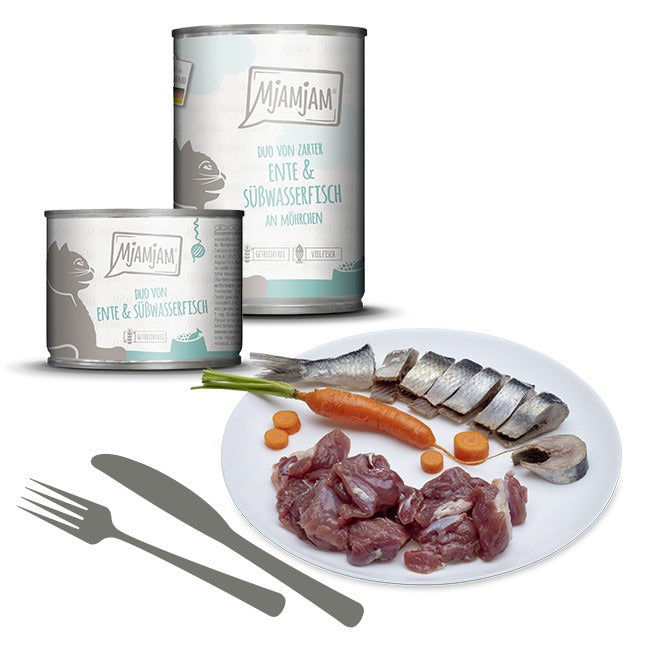 MjAMJAM Duo de nourriture humide pour chat canard poisson carotte 400 g