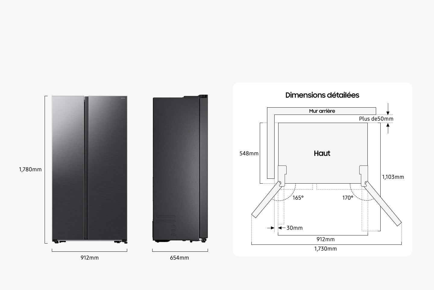 SAMSUNG Réfrigérateur Américain RS57DG410EB4 - 583 L - Classe E - Noir