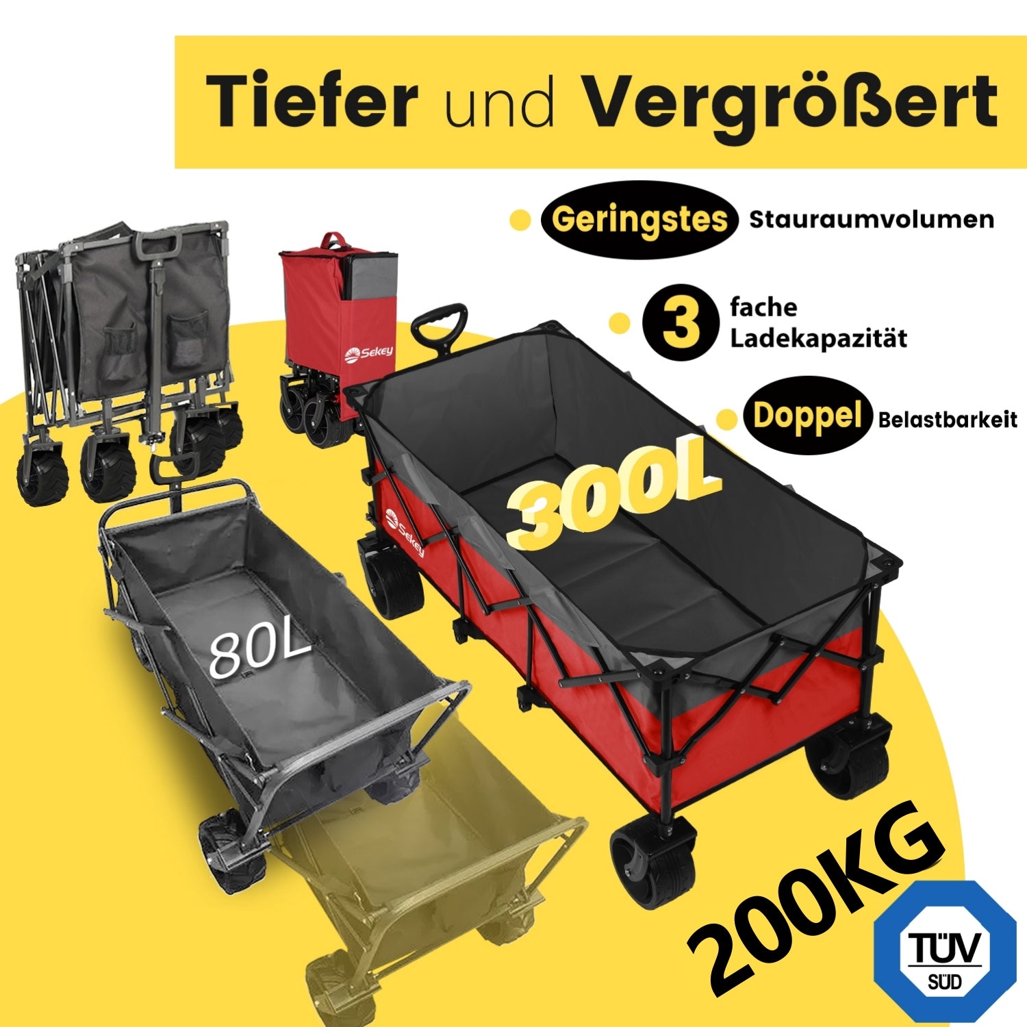 Sekey Chariot de transport allongé pliable et rabattable 48 po de long, charge maximale 200 kg