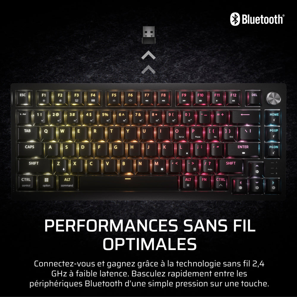 CORSAIR K65 Plus Clavier Gaming Mécanique (MLX Fusion) sans fil RGB 75% - AZERTY - Noir