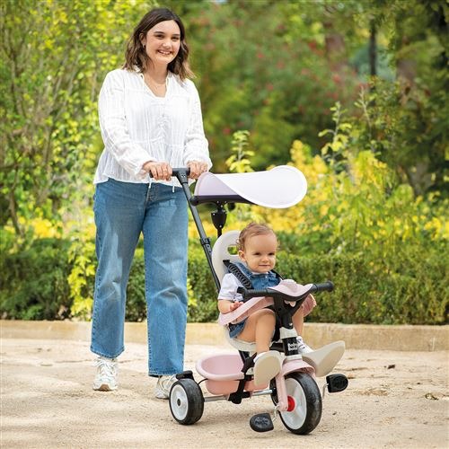 Smoby - Tricycle Baby Balade Rose - Evolutif 3 en 1 - Poignée Parentale Réglable - Frein de Parking, Repose-pied, Pare-soleil Anti-UV - A Partir de 10 Mois Jusqu'à 3 Ans - Fabrication Espagnole