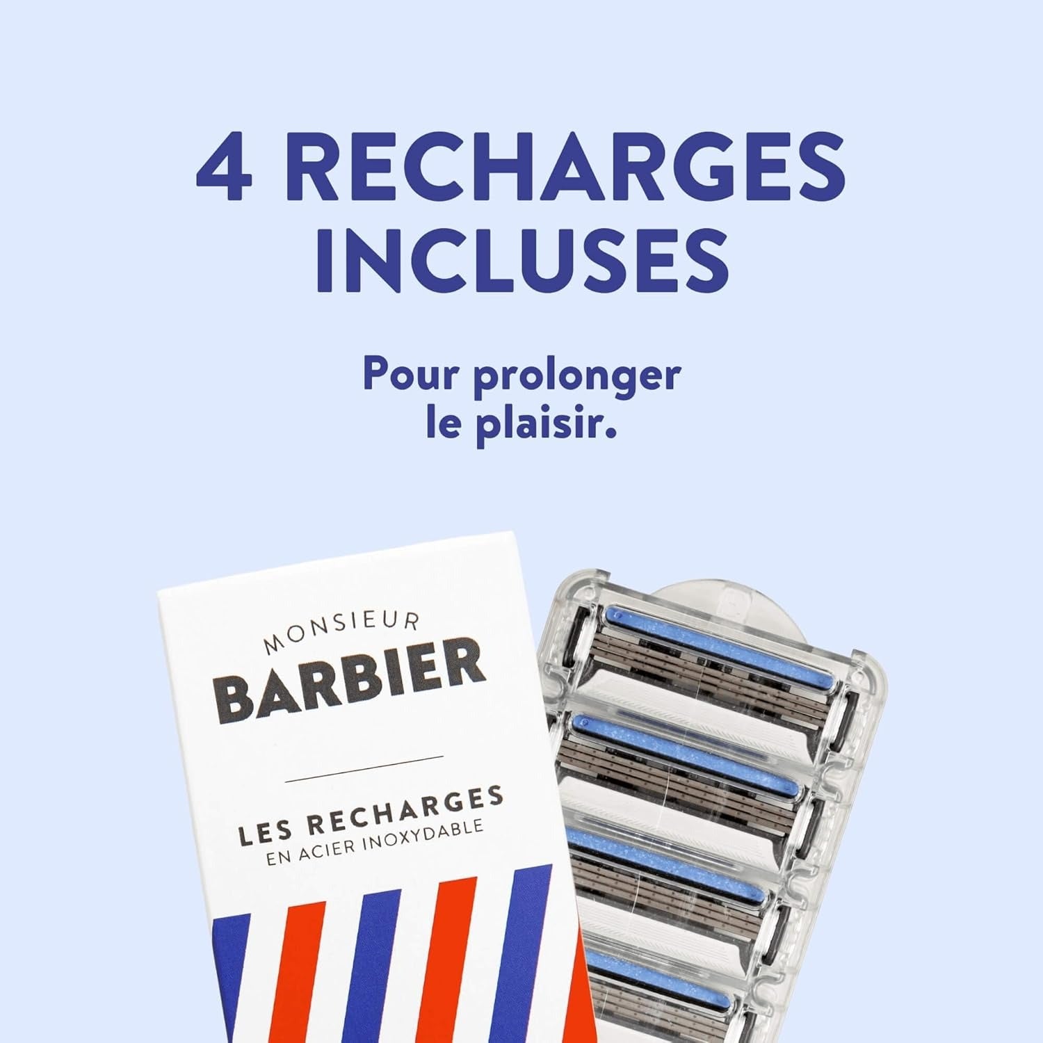 MONSIEUR BARBIER Ambitieux Kit de rasage - 1 manche de rasoir, 4 cartouches de lames de rechange (modèle à 3 lames)