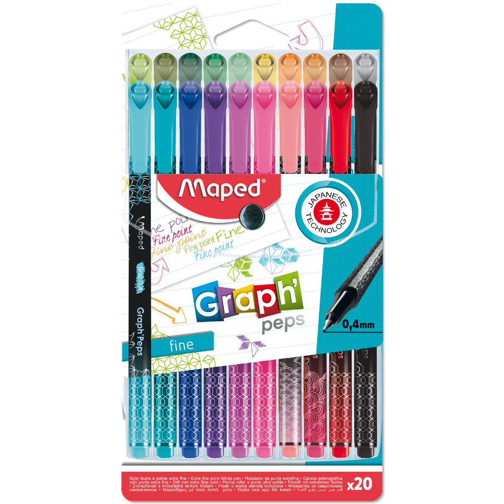 Maped Graph'Peps Feutres Lot de 20 Pointe fine 0,4 mm
