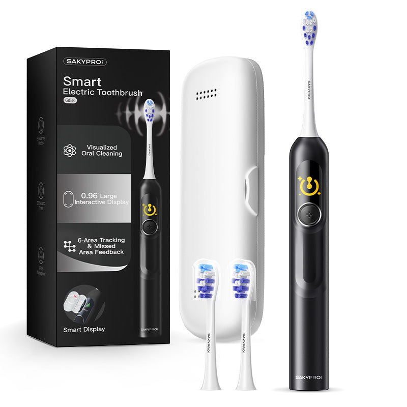 SAKYPRORAL G5S Brosse à dents électrique intelligente avec écran, minuterie et étui de rangement - Noir