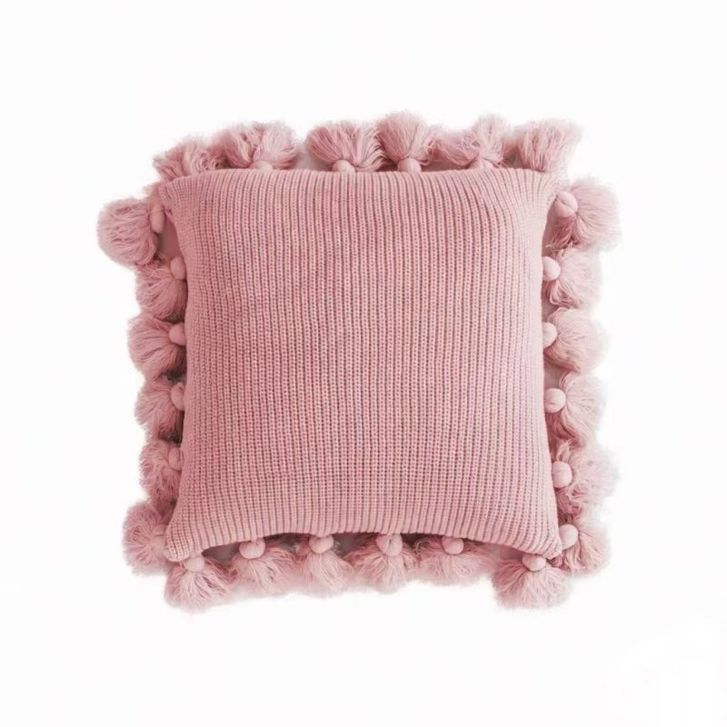 MEROPE, Housse de coussin en acrylique tricoté à franges, 50x50 cm, rose, 1 pack