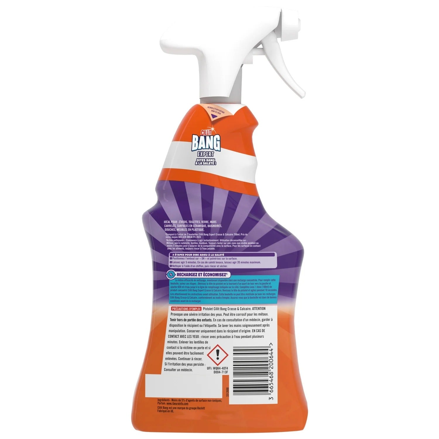 CILLIT BANG Expert Spray anticalcaire et dégraissant formule anti-redépôt 750 ml