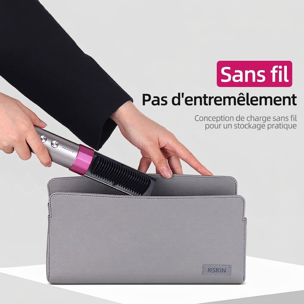 K·SKIN KD382 Brosse lissante/Lisseur, Soin des cheveux aux ions négatifs + Chauffage rapide PTC, 6 réglages de température 130-200℃, Conception de batterie au lithium sans fil