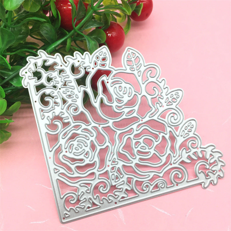 Cadre coins fleuris découpes métalliques, gabarit de scrapbooking DIY, style Art Déco