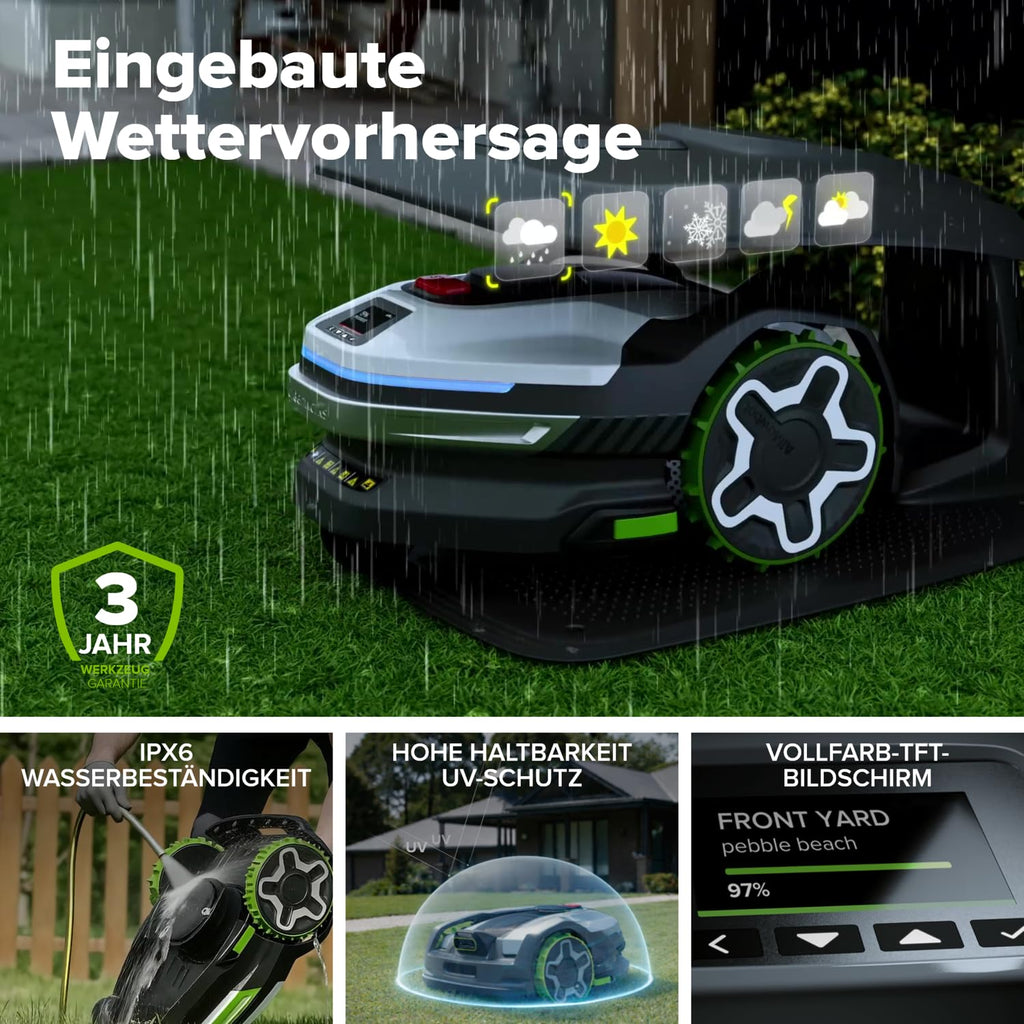 greenworks AI Mowbot C6 Robot-tondeuse sans fil périphérique, Max. 600 m², Navigation RTK, Cartographie automatique, Bordure virtuelle, Contrôle multi-zones, Extrêmement silencieux