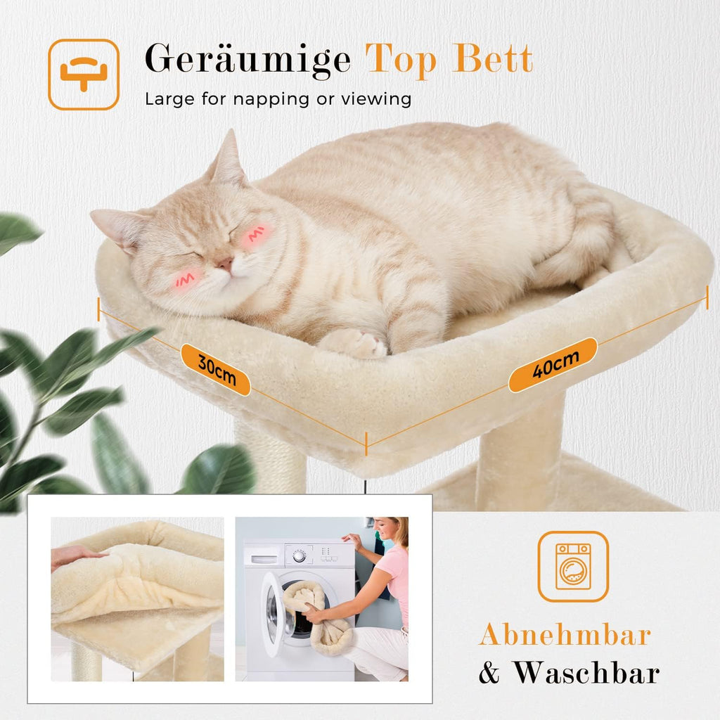 PAWZ Road arbre à chat, griffoir 51 cm, meuble pour chat avec corde en sisal, panier en peluche, maisonnette creuse, jouet pour chats, beige