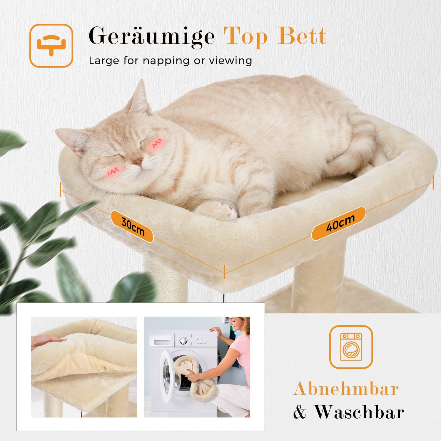 PAWZ Road arbre à chat, griffoir 51 cm, meuble pour chat avec corde en sisal, panier en peluche, maisonnette creuse, jouet pour chats, beige