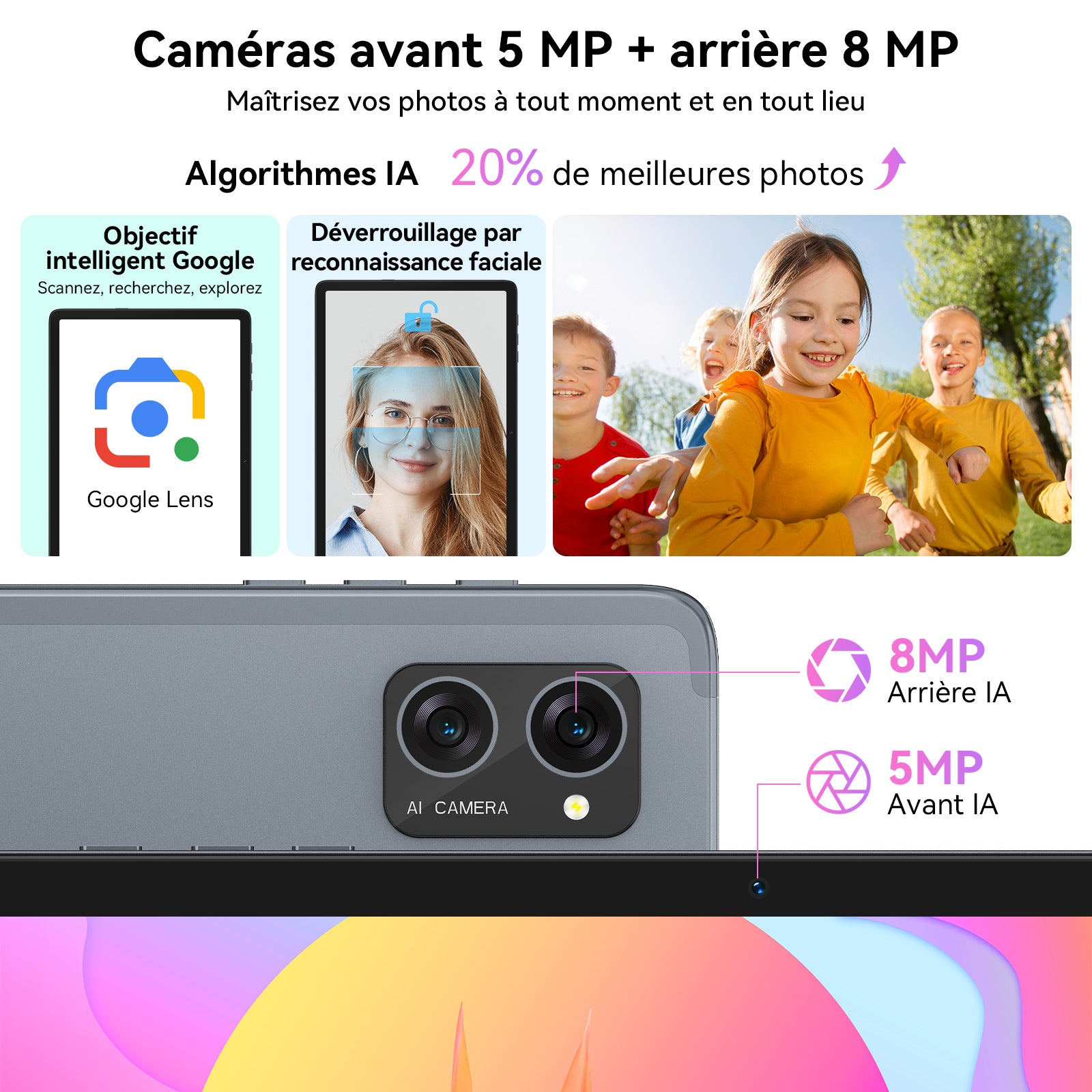 Tablette TABWEE T20 10,1 pouces, 24 Go (8 + 16) de RAM + 256 Go de ROM/2 To TF, Gemini AI, processeur T606 octa-core + appareil photo 8 Mpx, batterie 5 000 mAh, Widevine L1, tablette 2-en-1 avec clavier/souris/stylet