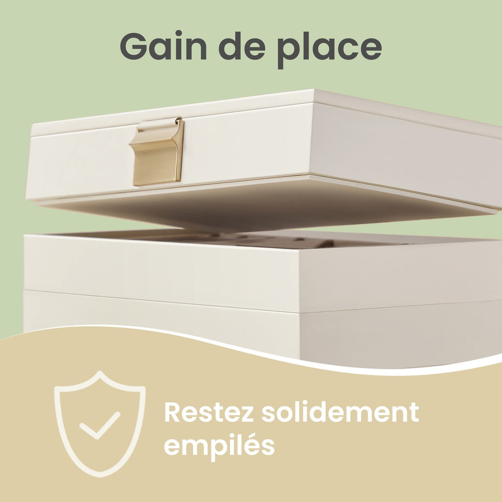 JOYFURNOS Plateaux à Bijoux Empilables , Boîte à Bijoux 6 Niveaux, Grand Coffret à Bijoux avec Couvercle en Verre Transparent, 17 x 28 x 25,3 cm, pour Coiffeuse, Idée Cadeau, Blanc Nuage