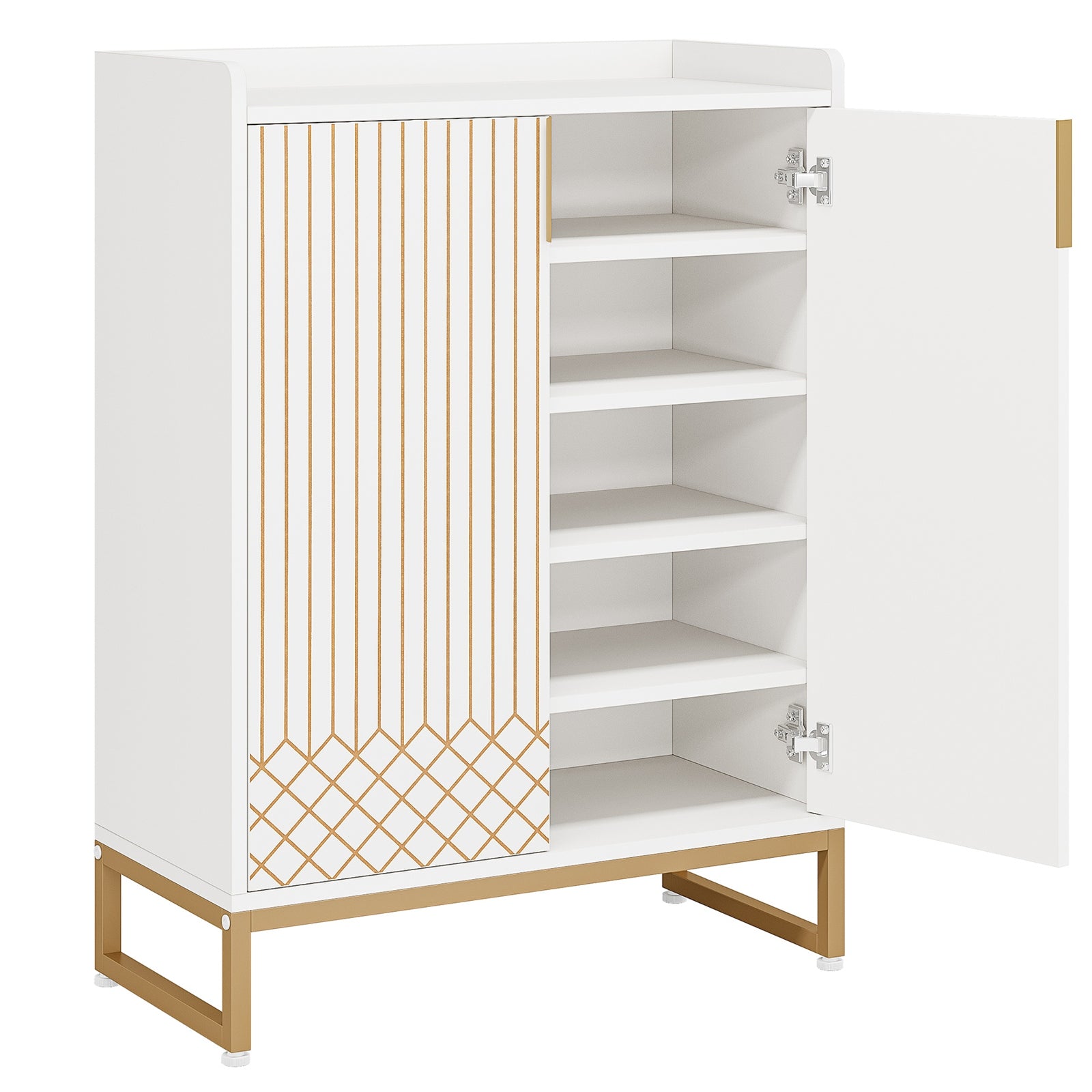 LANTINE Meuble à chaussures en bois avec portes et 5 niveaux pour 25 paires - Blanc