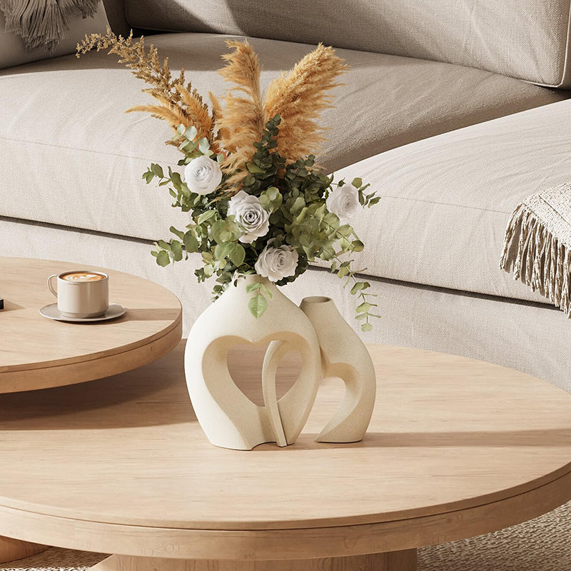 Lot de 2 vases en forme de cœur en céramique - Blanc