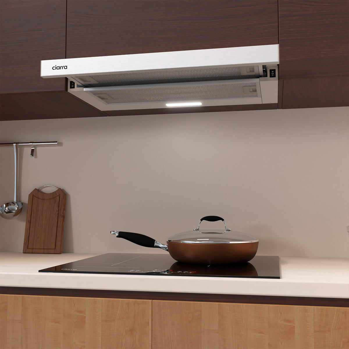 CIARRA Hotte aspirante télescopique sous meuble 60 cm, Puissante 370 m³/h, Argent, Classe énergétique A++