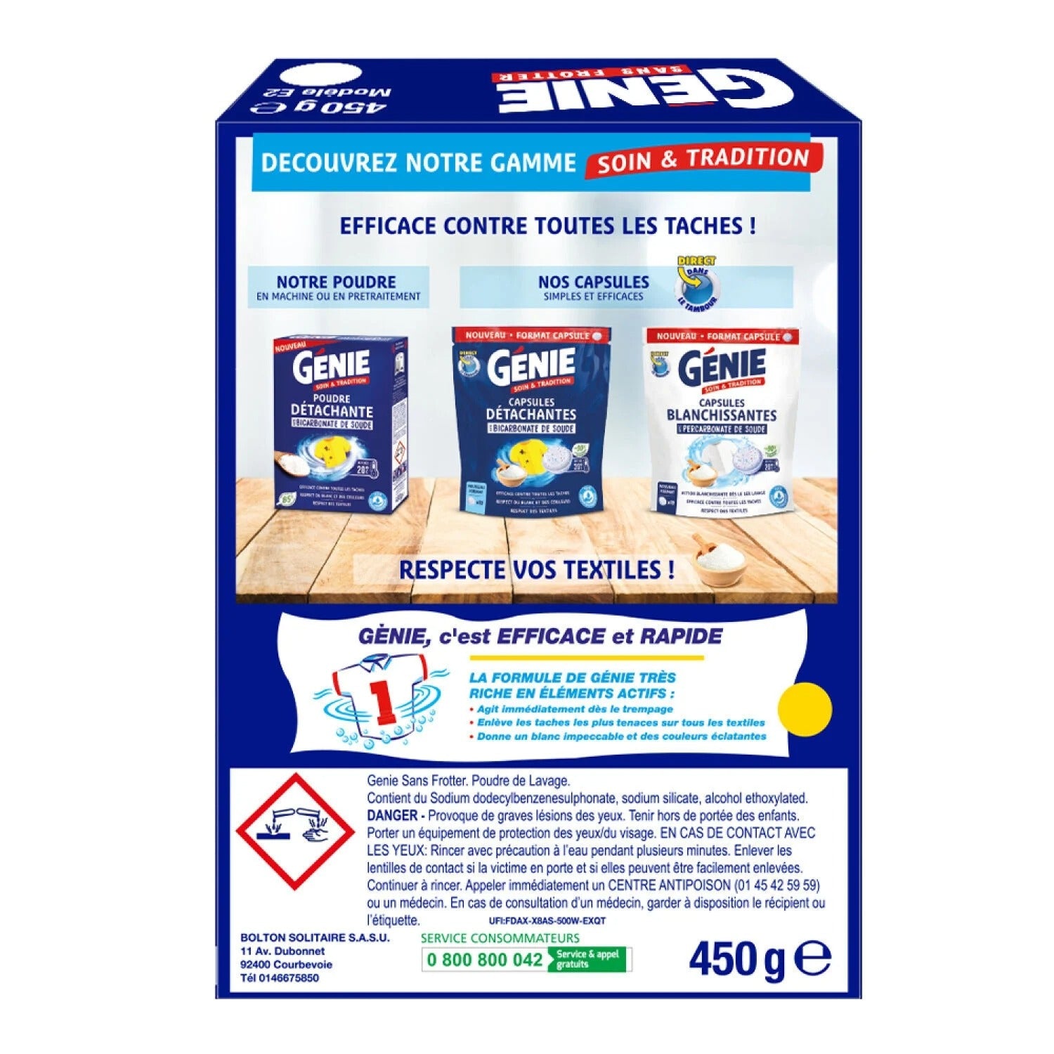 Génie sans FROTTER Lessive en Poudre Lavage à la Main, Eau Froide Efficace, 450 g