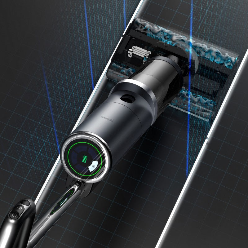 Lave-sol aspirateur sans fil Deerma DEM-VX900W équipé d’un système à double traction facilitant le nettoyage avant et arrière, conception bord à bord sans zone oubliée