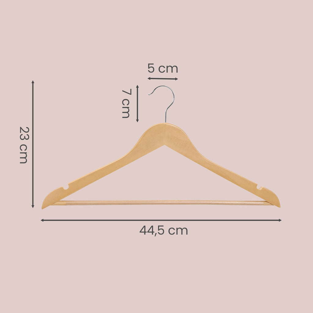 Ochama Lot de 10 cintres à manteaux en bois naturel – encoches d’épaule antidérapantes, crochet pivotant argenté 360° – parfaits pour costumes, chemises et manteaux