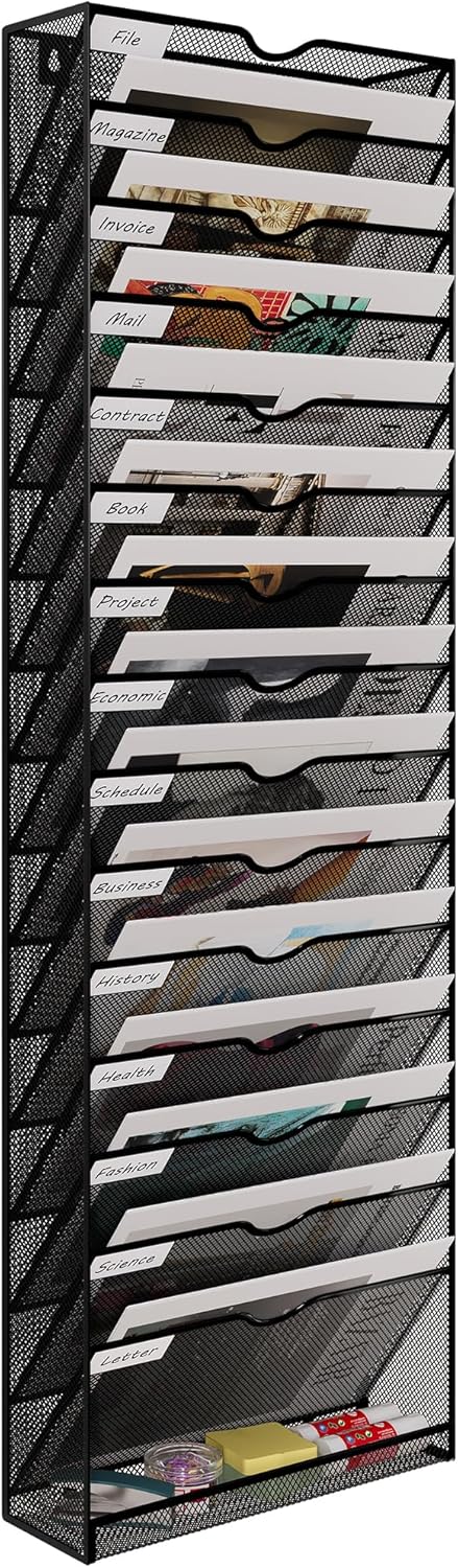 Senhoglb Porte-dossiers mural A4 en maille 16 compartiments, noir, soldes du Nouvel An, meilleures idées cadeaux