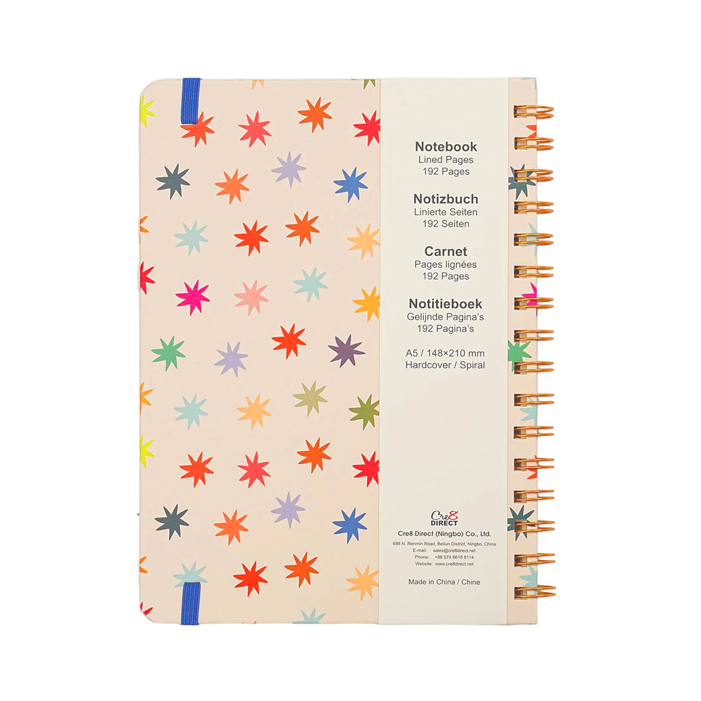 Jubiluu Carnet ligné A5 à spirale et couverture rigide - 96 feuilles (papier offset 100 g), avec bande élastique - Journal ligné crème classique pour écriture, école