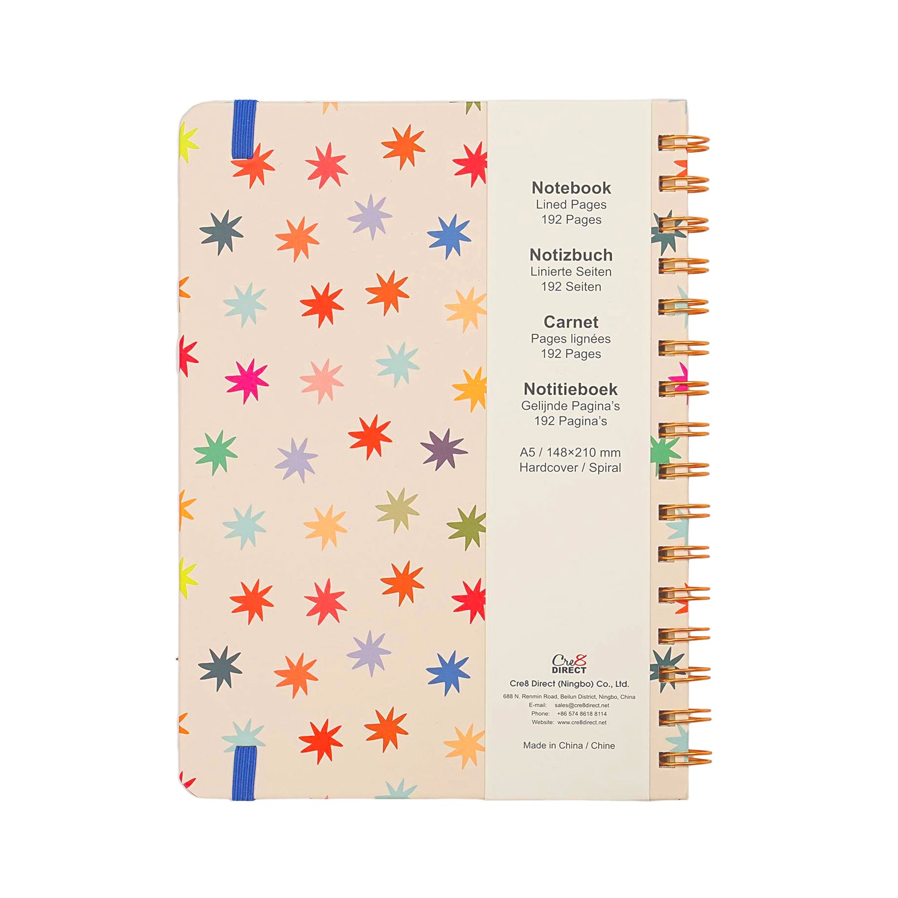 Jubiluu Carnet ligné A5 à spirale et couverture rigide - 96 feuilles (papier offset 100 g), avec bande élastique - Journal ligné crème classique pour écriture, école