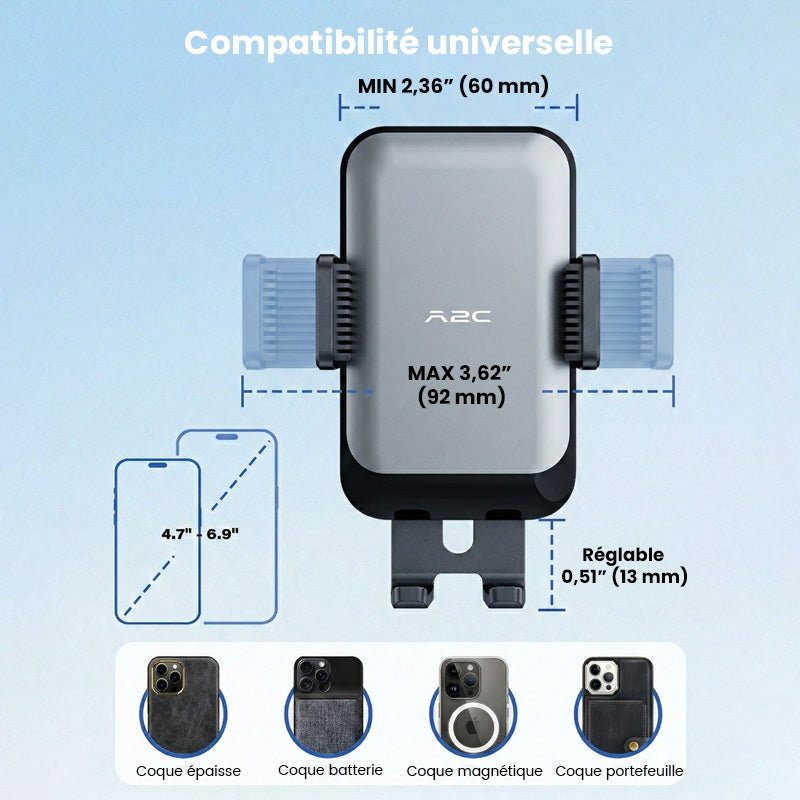 Support de téléphone de voiture à clip pour grille d'aération A2C, double verrouillage, anti-tremblement stable, opération à une main, serrage automatique, conception antidérapante