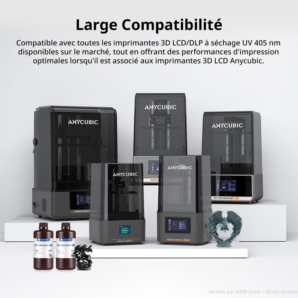 ANYCUBIC Résine ABS-Like 2.0 - haute résistance et ténacité - faible retrait pour imprimantes 3D LCD/DLP/SLA - Noir - 1 kg