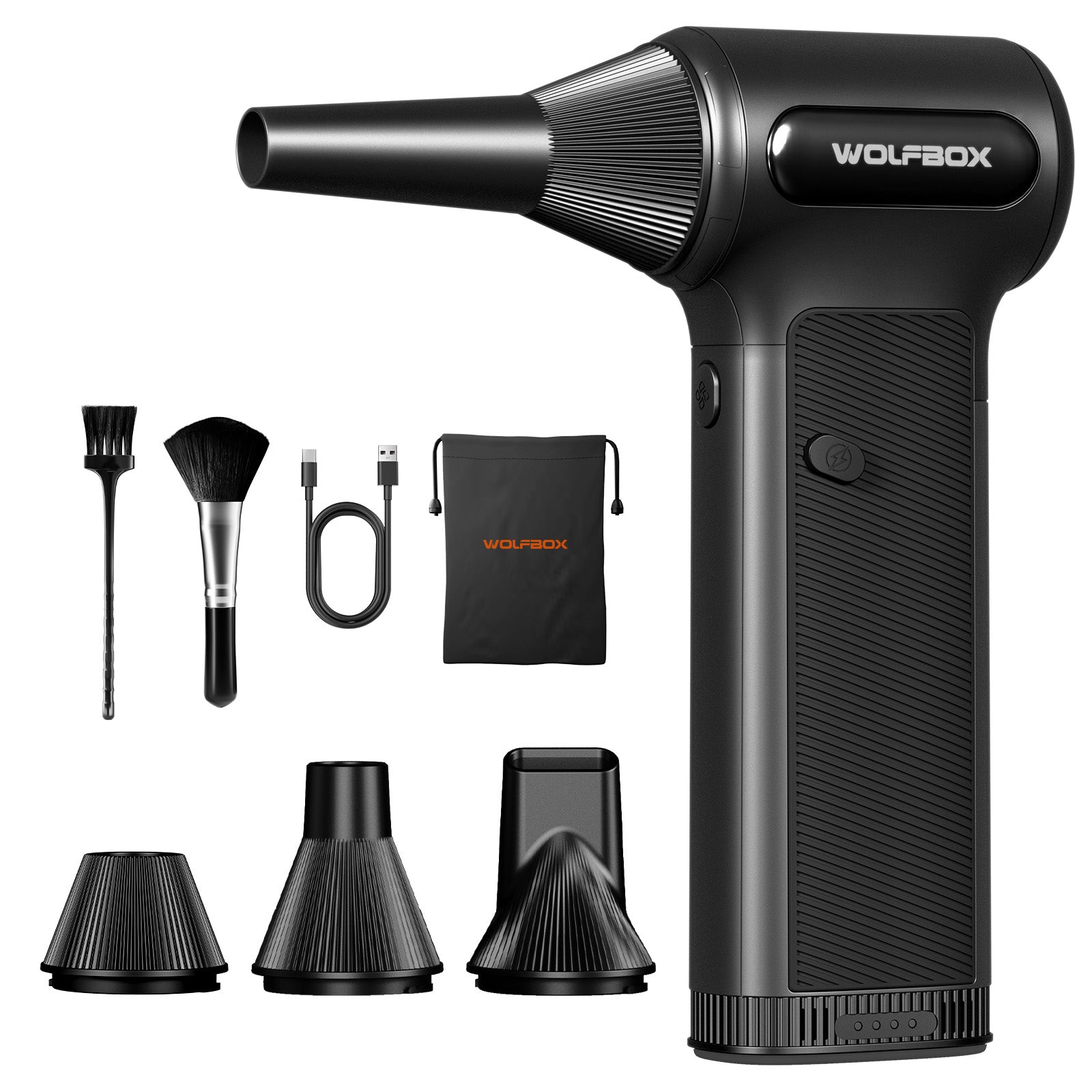 WOLFBOX DF200 Souffleur d'air électrique - Pression de vent de 320 g, moteur sans balais rechargeable à 3 vitesses pour voiture/PC/maison/extérieur